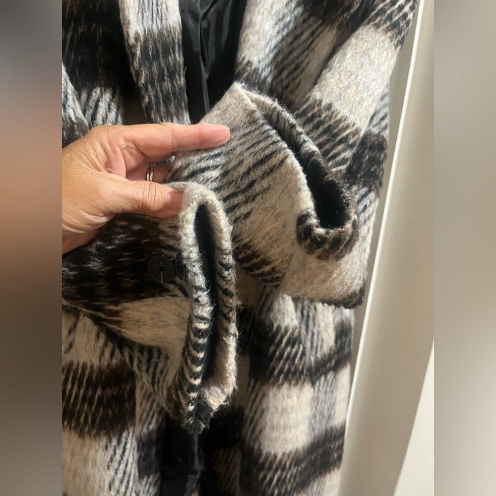Nine West Women's Black/Brown and White Plaid Coat - Picture 5 of 15